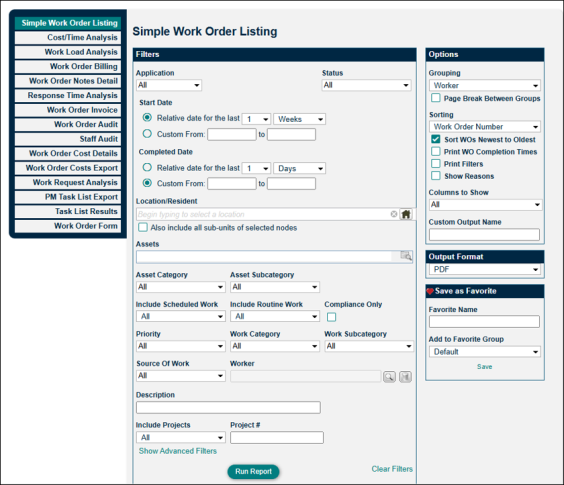 Simple Work Order Listing